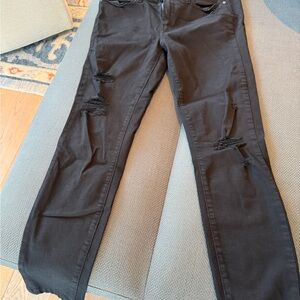 PAIGE Black Distressed Straight Leg Jeans